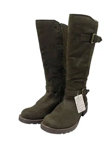 미사용 롱 부츠 크림슨 엔지니어풍 인조 가죽 블랙 벨트 지퍼 여성용