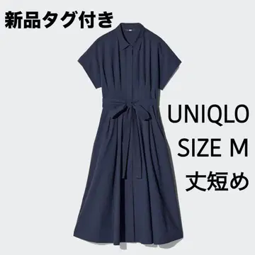 [택 포함 새상품] 유니클로*시어서커 셔츠 원피스*네이비*M*기장 짧음