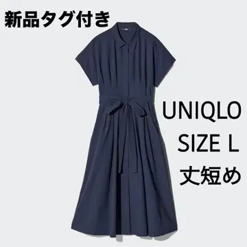 [ 새상품 ] 유니클로*시어서커 셔츠 원피스*네이비*L*기장 짧음*네이비