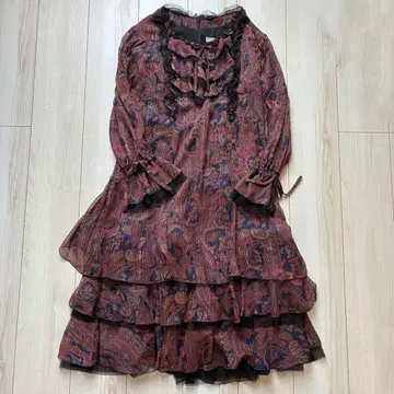 ZIN KATO 징카토 페이즐리 프릴 리본 원피스 36 빨간색 라메