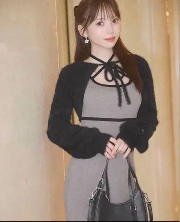 michellMacaron 샤기 볼레로 set 니트 원피스 그레이