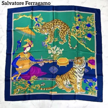살바토레 페라가모 실크 스카프 호랑이 무늬 레오파드 무늬 대형 이탈리아제