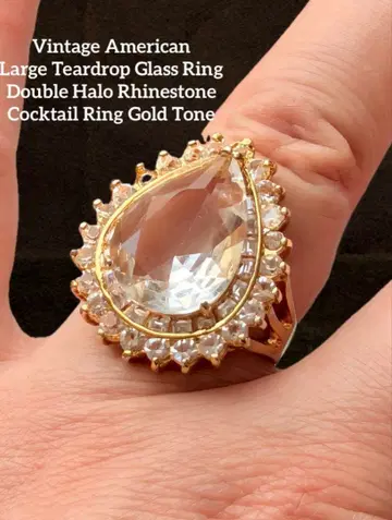 미국 빅 사이즈! 티어드롭 클리어 유리 빈티지 반지 F29