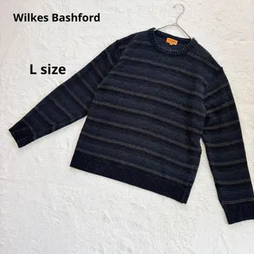 Wilkes Bashford 크루넥 니트 L 보더 네이비 긴팔