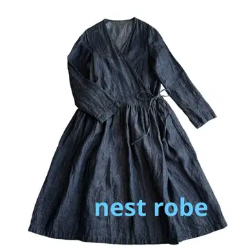 nest robe 인디고 염색 린넨 카슈쿨 원피스 블루 데님