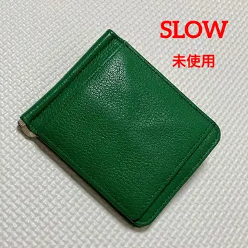 미사용 레어 SLOW 슬로우 가죽 접이식 지갑 그린 녹색 머니클립