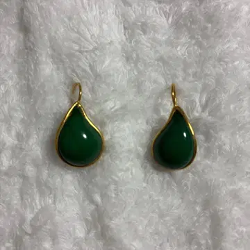 그린 물방울 모양 골드 도금 귀걸이