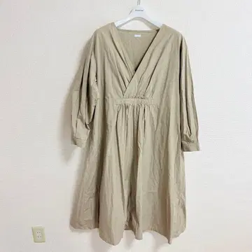 ICHI 코튼 카슈쿨 원피스 베이지 루즈핏 내추럴