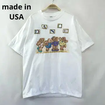 90s USA제 JERZEES 곰 라메 프린트 반팔 T셔츠 S51