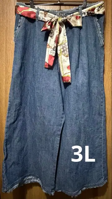 3L 스카프 리본 포함 데님 와이드 팬츠 여성용 빅 사이즈