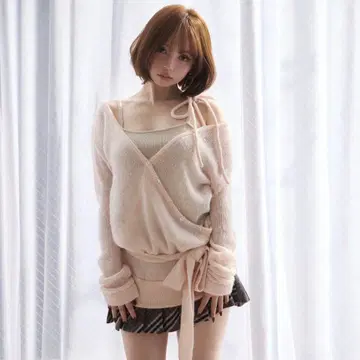 andmary 시어 루즈 니트 탑 핑크