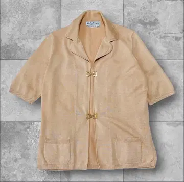 페라가모 면 100% 고급 가디건 오렌지 베이지 M