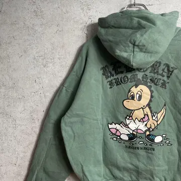 9090 풀오버 후드티 맨투맨 공룡 프린트 그린 M