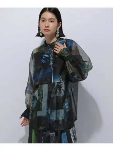 HARE 하레 포토 콜라주 시어 셔츠 블랙 여성용