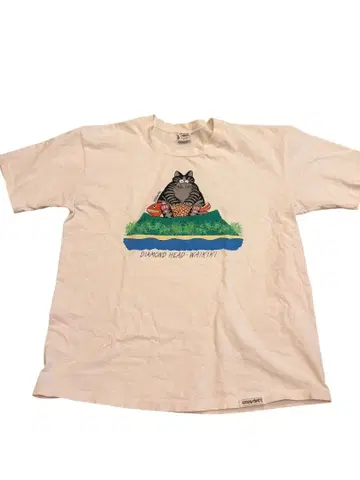 USA제 Crazy Shirts 고양이 x 물고기 T셔츠 L 하와이