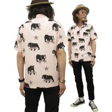 Schott 불독 반팔 셔츠 하와이안 셔츠 핑크