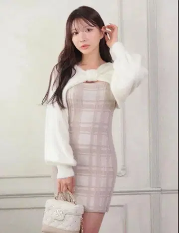 립서비스 리본 페더 앙상블 니트 원피스