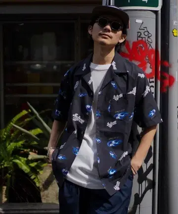 Schott L 블랙 8볼 당구 하와이안 셔츠