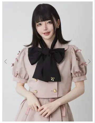 Ank Rouge 소매 리본 숏 자켓 & 플레어 치마바지