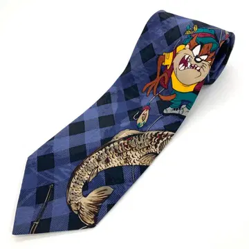 루니툰 넥타이 태즈메이니아 데빌 체크 무늬 구제 의류 빈티지
