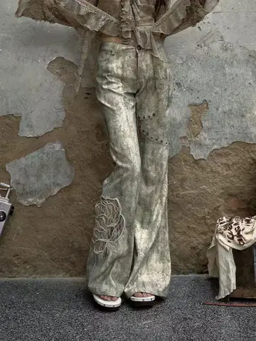 NO ROMANCE 오리지널 디자인 로우라이즈 롱 팬츠