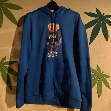 POLO 곰 자수 후드 부착 후드티 파랑