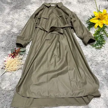 DouDou 듀드 벨트 포함 셔츠 원피스 롱 기장 올리브 카키