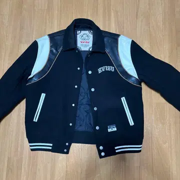 EVISU 바시티 자켓 블랙 가죽 악센트