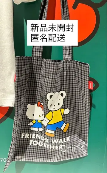 새상품 헬로키티 x familiar 블랙 계열 패밀리아 체크 토트백