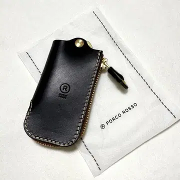 극미품 PORCO ROSSO 포르코 로쏘 가죽 지퍼 키케이스 블랙