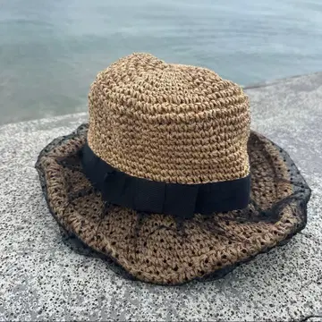 튤 밀짚모자 스트로우햇 UV 고급 도트 레이스 성숙/러블리 봄/여름