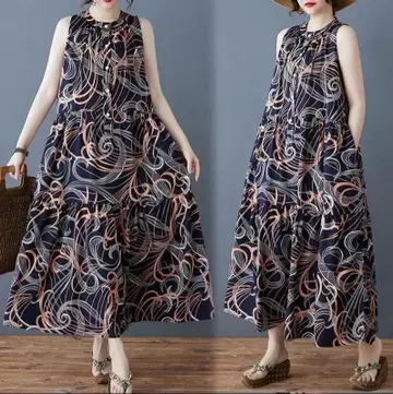 [새상품] 빅 사이즈 여름옷 보헤미안 프린트 쉬폰 원피스