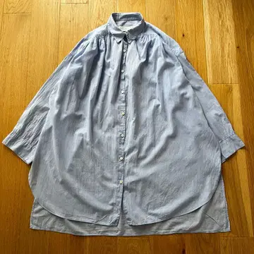 미디우미 midiumi 와이드 롱 셔츠 오버 사이즈 개더 파랑