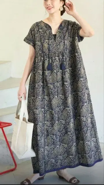 프릭스스토어 인도 페이즐리 스키퍼 원피스 네이비 M
