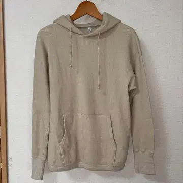 내추럴 런드리 클립 탭 와플 소재 후드 부착 베이지 후드티