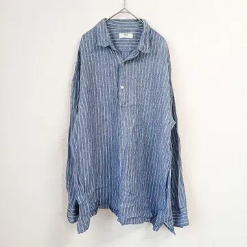 유니클로 린넨 셔츠 100% 린넨 블루 스트라이프 풀오버 XL