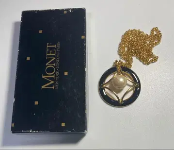 [ 새상품급 레어 ] MONET 모네 빈티지 목걸이 펄 블랙