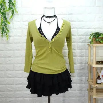 맥브링 y2k 그런지 헤이세이 갸루 펑크 버튼 포함 리브 긴팔