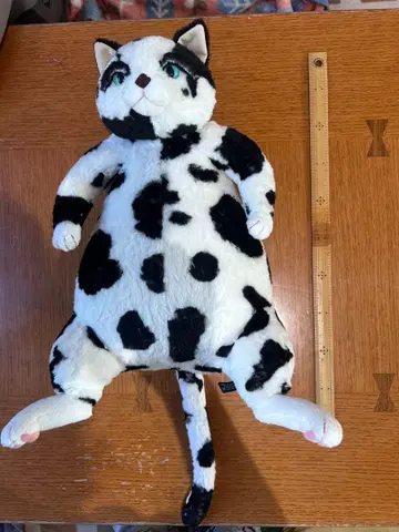 재인하 화이트 블랙 반점 고양이 봉제 인형 약 60cm