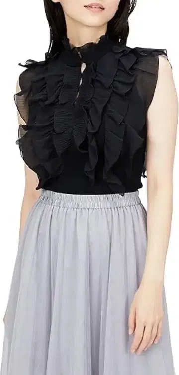 극미품 SNIDEL 스나이델 프릴 플래킷 니트 프릴 시어 봄/여름