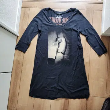 HYSTERIC GLAMOUR 블랙 칠부 소매 롱 T셔츠 FREEE