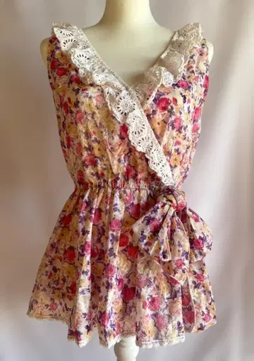 LIZ LISA Y2K 꽃무늬 튜닉 핑크 페플럼 헤이세이 히메카지