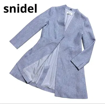 [ snidel ] 노카라 트위드 플레어 자켓 코트 블루 사이즈 0