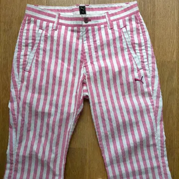 PUMA 남성용 골프웨어 M 사이즈 상당 핑크와 화이트 스트라이프 팬츠