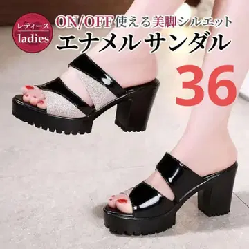 사이즈 36 통굽 샌들 뮬 L 사이즈 비쥬 반짝반짝 스톤