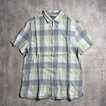 페리 에리스 반팔 셔츠 체크 린넨 미국 빈티지 의류 M 4383