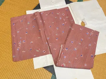 코몬 기모노 단품 스모크 핑크 등나무색 보라색 꽃무늬 파도 무늬 사가비