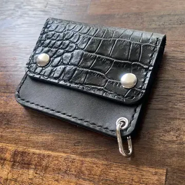 [New 악어 엠보싱] 소가죽 트래커 지갑 미니 블랙