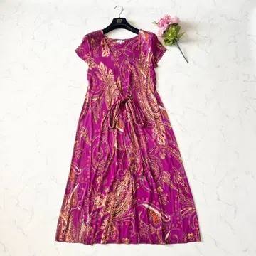 [ 빅 사이즈 ] 에트로 페이즐리 허리 리본 원피스 멀티 컬러 4L