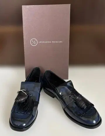 새상품 LEONARDO PRINCIPI 네이비 로퍼 37 소가죽 카프